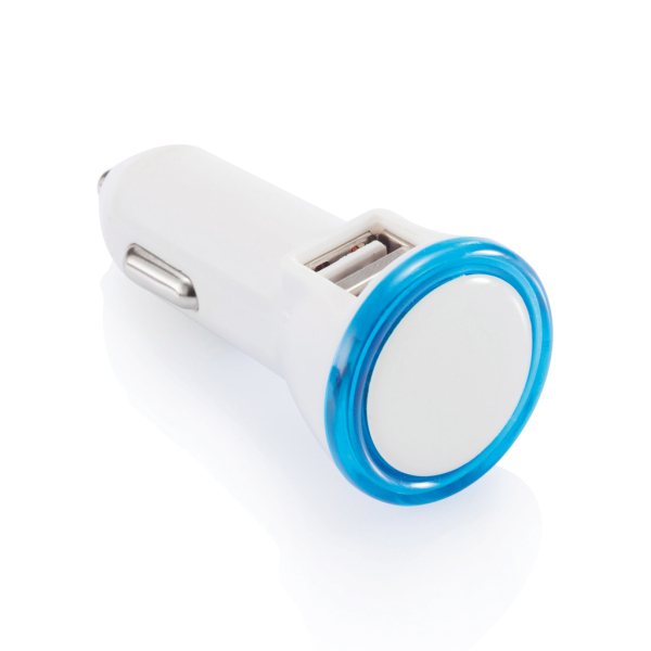 Dubbele USB autolader, blauw