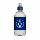 bronwater in 100% gereycleerd plastic (RPET) flesje 330ml met sportdop donkerblauw