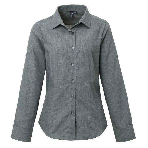 Ladies Cross-Dye Roll Sleeve Shirt, Grey Denim, 3XL, Premier