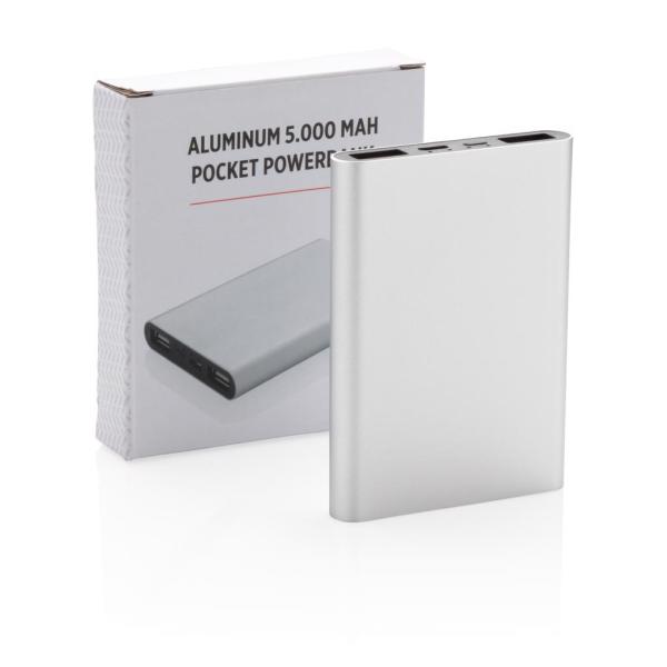 Aluminium 5.000 mAh zakformaat powerbank, zilver