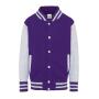 AWDis Kids Varsity Jacket, Purple/Heather Grey, 12-13, Just Hoods