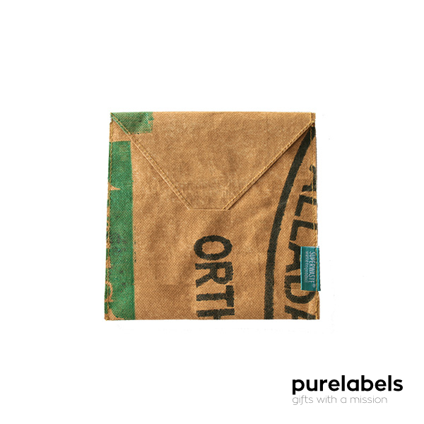 Fairtrade herbruikbare envelop van gerecyclede theezakken | 18 x 18 cm