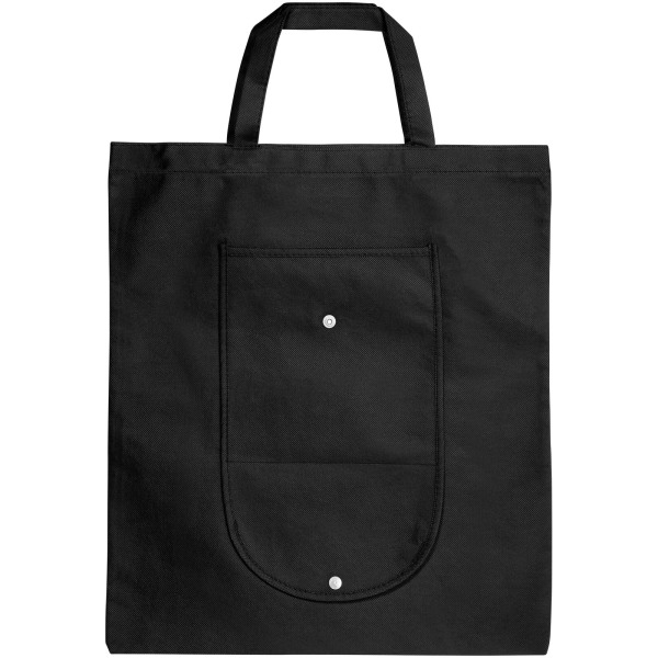 Maple buttoned foldable non-woven tote bag 8L - Solid black