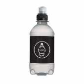 bronwater in 100% gereycleerd plastic (RPET) flesje 330ml met sportdop zwart