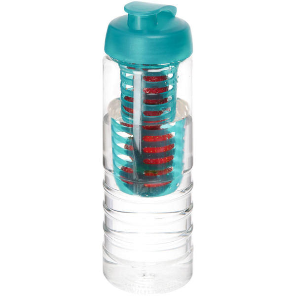 H2O Active® Treble 750 ml flip lid bottle & infuser - Transparent/Aqua blue