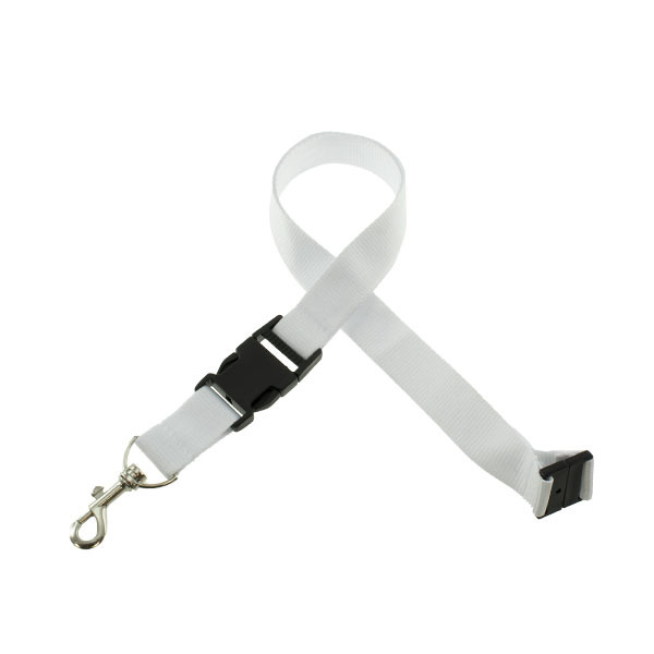 Onbedrukt Breed Keycord met buckle en safety clip - wit