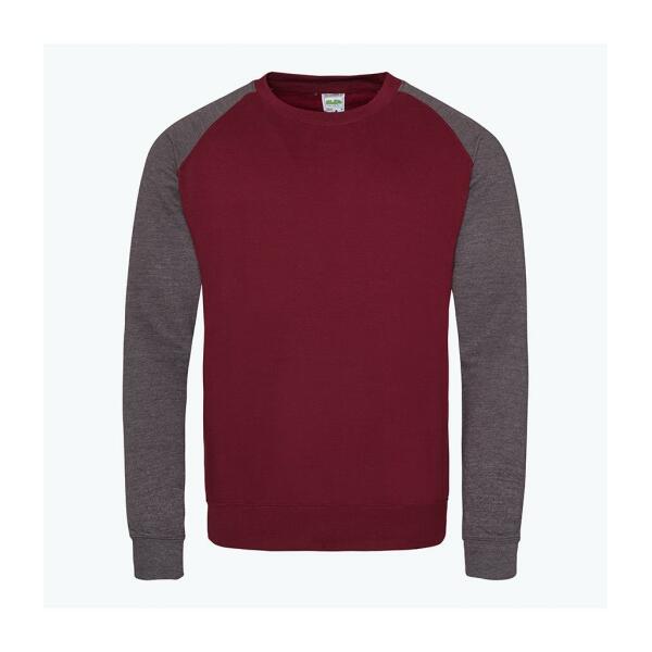 AWDis Baseball Sweatshirt, Burgundy/Charcoal, L, Just Hoods