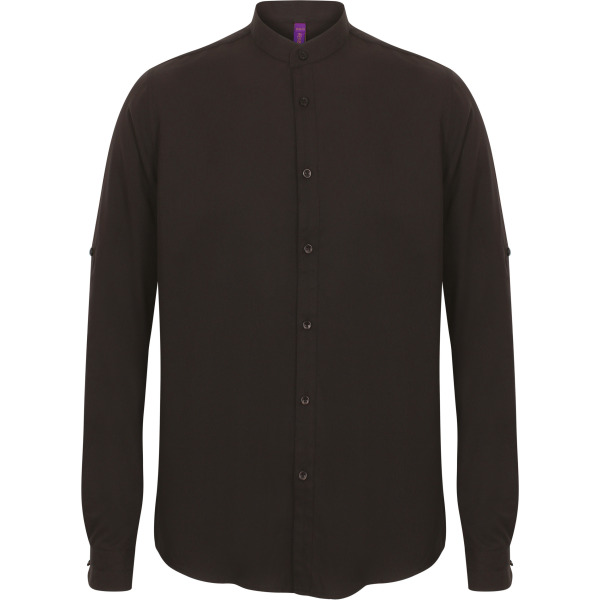 Men's Mandarin Shirt with Roll-tab Sleeve Black S