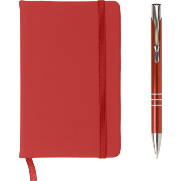 PU notitieboek met aluminium balpen Joshua rood