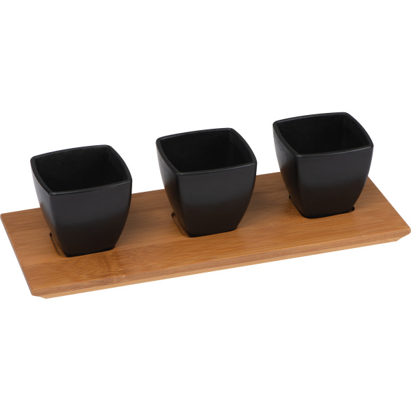 Small bowls set with bamboo board