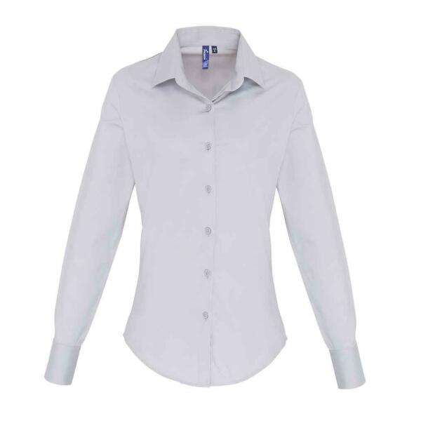 Ladies Long Sleeve Stretch Fit Poplin Shirt, Silver, L, Premier