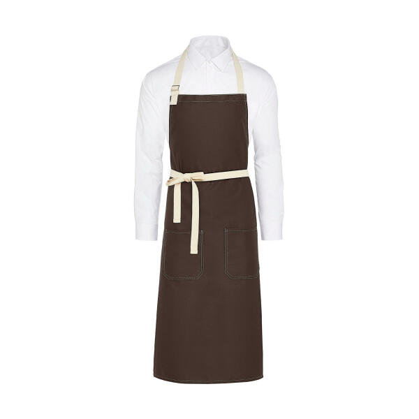 SANTORINI - Contrasted Bib Apron with Pocket - Brown - One Size