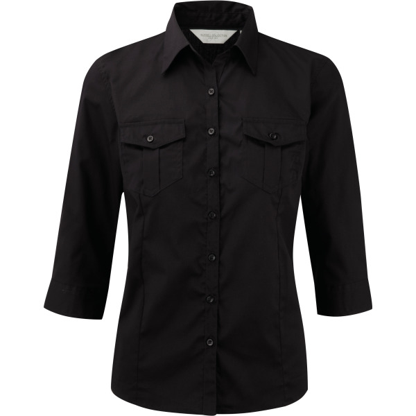 Ladies' Roll Sleeve Shirt - 3/4 Sleeve Black XXL