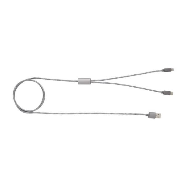 3-in-1 gevlochten nylon kabel, grijs