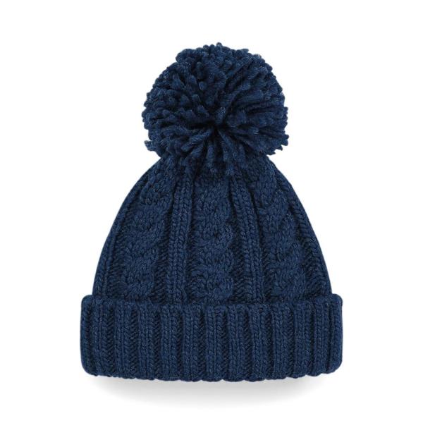 Cable Knit Melange Beanie - Navy