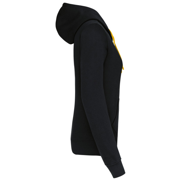 Damessweater met rits en capuchon in contrasterende kleur Black / Yellow XS
