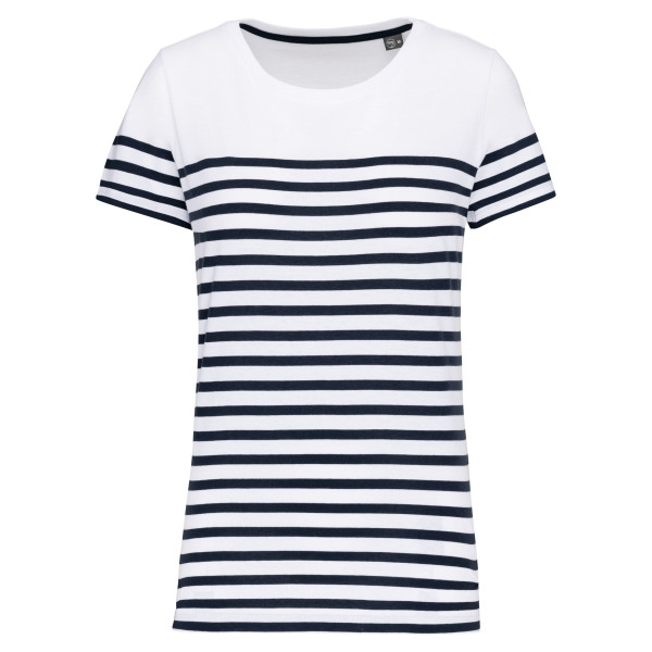 Marine-t-shirt ronde hals Bio dames White / Navy Stripes XL