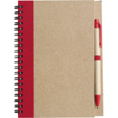 Wire bound notebook with ballpen. Stella red