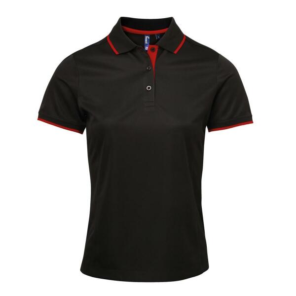 Ladies Contrast Coolchecker® Piqué Polo Shirt, Black/Red, XXL, Premier
