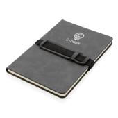 Deluxe hardcover PU A5 notitieboek met telefoon-/penhouder, grijs