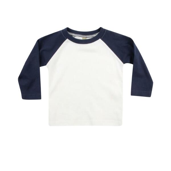 Baby/Toddler Long Sleeve Baseball T-Shirt, White/Navy, 0-6, Larkwood