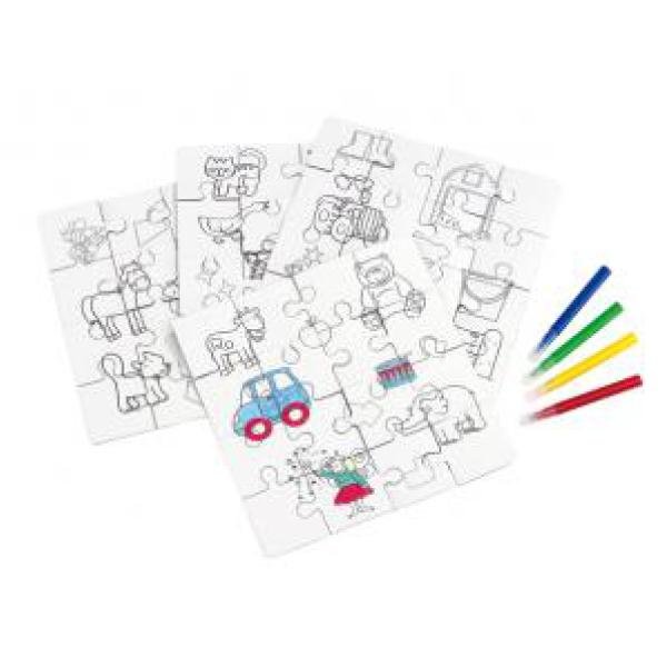 4 verschillende zelf in te kleuren puzzels PAINT YOUR PICTURE - diverse kleuren