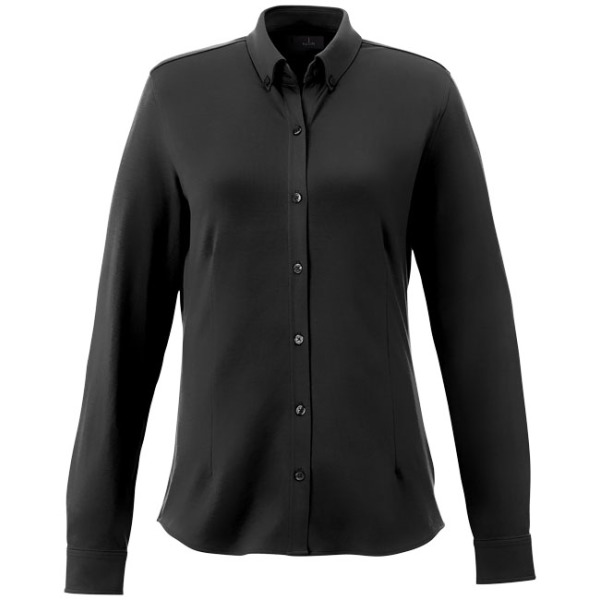Bigelow piqué dames blouse met lange mouwen - Zwart - XS