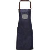 Division - Waxed look denim bib apron with faux leather Indigo Denim One Size