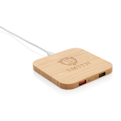5W trådløs bambus oplader med USB, brun