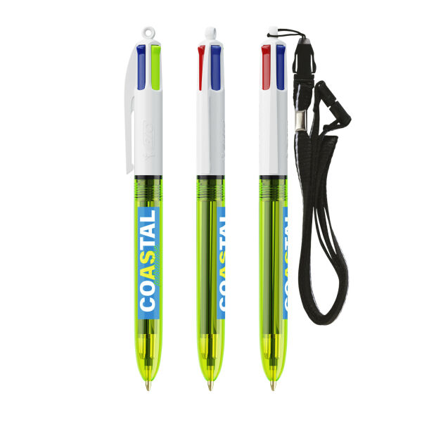 BIC® 4 Colours Fluo with lanyard ballpen