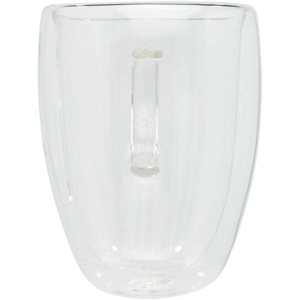 Manti 350 ml 2-delige dubbelwandige glazen kop met bamboe onderzetter - Transparant/Naturel