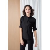 Ladies' Mandarin Shirt with Roll-tan Sleeve Black S