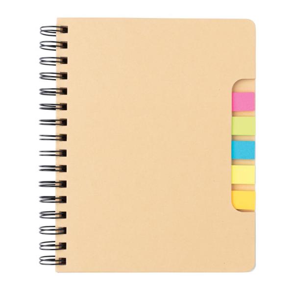 A5 Kraft spiral notebook with sticky notes, brown