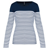 Gestreept dames-t-shirt lange mouwen Navy / White / Navy Stripes S