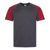AWDis Cool Contrast Wicking T-Shirt, Charcoal/Fire Red, L, Just Cool