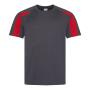 AWDis Cool Contrast Wicking T-Shirt, Charcoal/Fire Red, L, Just Cool
