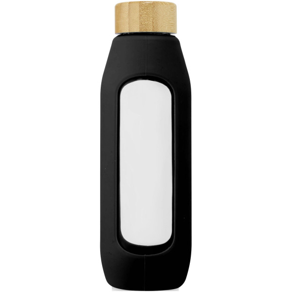 Tidan 600 ml borosilicate glass bottle with silicone grip - Solid black