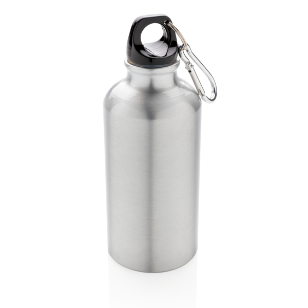 Aluminium reusable sport bottle with carabiner, silver