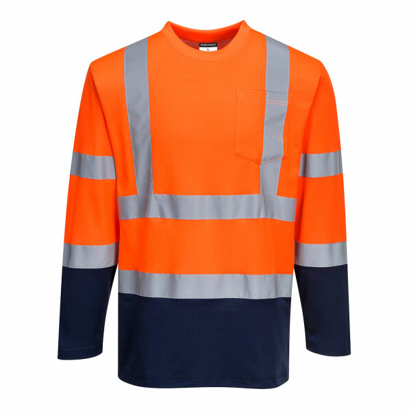 Two-Tone Long Sleeved Cotton Comfort T-Shirt Orange/Navy