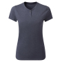 Ecologisch dames-T-shirt ‘Comis’ met knoopjeshals Navy Marl S