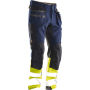 Jobman 2134 Hi-vis stretch trousers core hp navy/geel C44