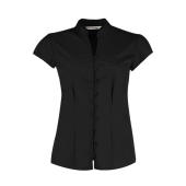 Women's Tailored Fit Mandarin Collar Blouse SSL - Black