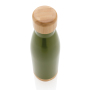 Vacuüm roestvrijstalen fles met bamboe deksel en bodem, groen
