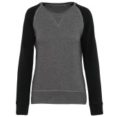 Tweekleurige damessweater French Terry BIO ronde hals raglanmouwen Grey Heather / Black XXL