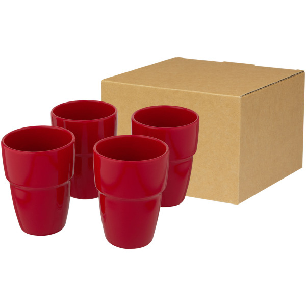 Staki 4-piece 280 ml stackable mug gift set - Red
