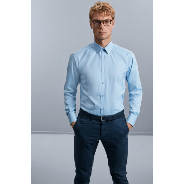 Men's Long Sleeve Herringbone Shirt Light Blue S