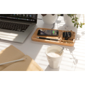 Bambus skrivebordsorganisator med 5W trådløs oplader, brun