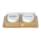 Logobonbon van witte chocolade met hazelnoot praline, rechthoekig of rond, met opdruk tot in full colour, per 2 stuks verpakt Logobonbon van witte chocolade met hazelnoot praline, rechthoekig of rond, met opdruk tot in full colour, per 2 stuks verpakt