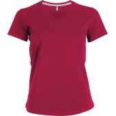 Dames T-shirt V-hals Korte Mouwen Fuchsia 3XL