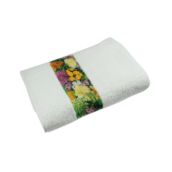 Sophie Muval handdoek met sublimatie band, 100x50 cm, 400 gr/m² Sophie Muval handdoek met sublimatie band, 100x50 cm, 400 gr/m²